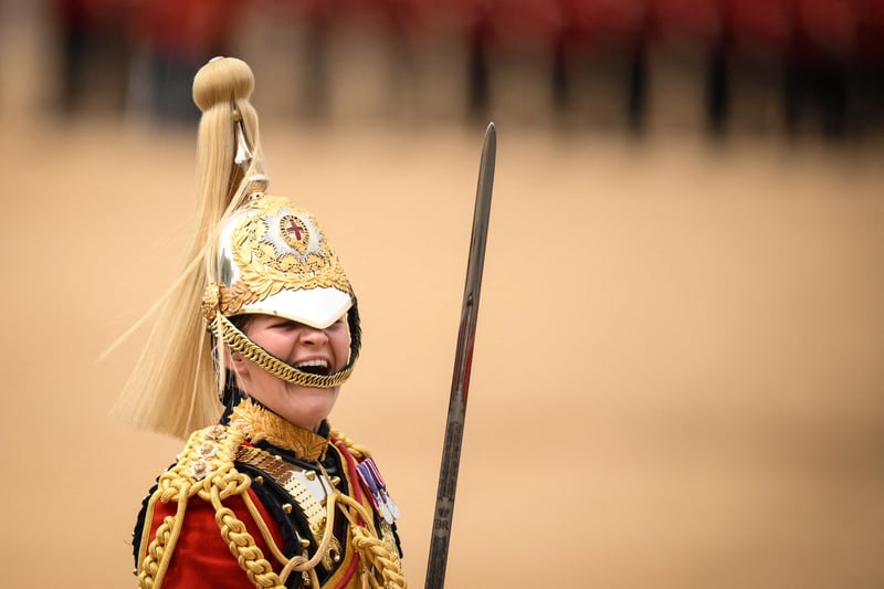 A member of the Household Division at Trooping the Colour. (Photo by Daniel LEAL / AFP) (Photo by DANIEL LEAL/AFP via Getty Images)