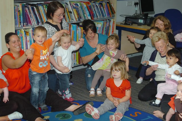 Children singing and dancing at Tiny Tweeties rhyme time as part of National Bookstart Week at Shiney Row Library in 2011.
