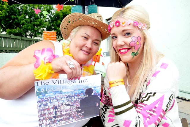 Gail Pallister (left) manager of the Village Inn, Easington with Caseyleigh Atherton as they promoted their Glastonbury party in 2013.
