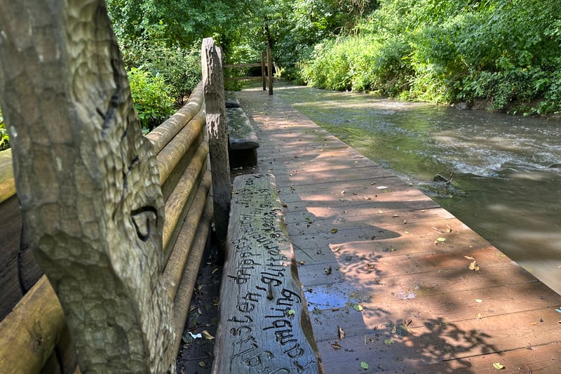 A pathway behind the mill takes you to this wooden decking alongside Siston Brook where you can relax on seating and watch the water go by!