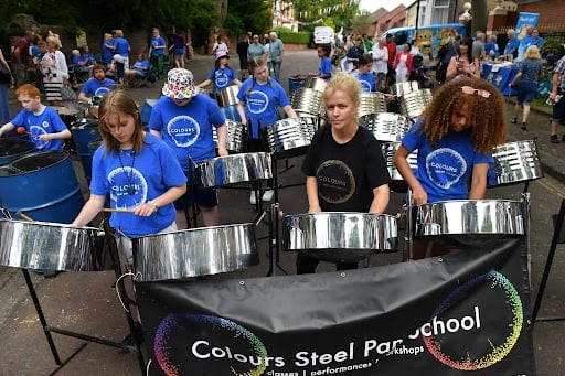 Musicians from Colours Steel Pan School entertaining the crowds at the Westoe Village Fayre.