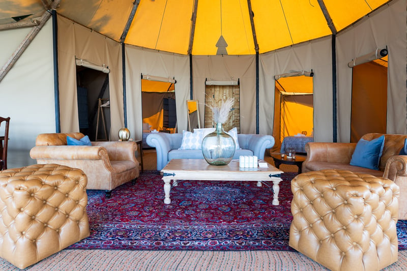 The living area inside the premium tent