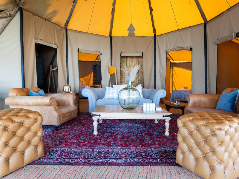 The living area inside the premium tent