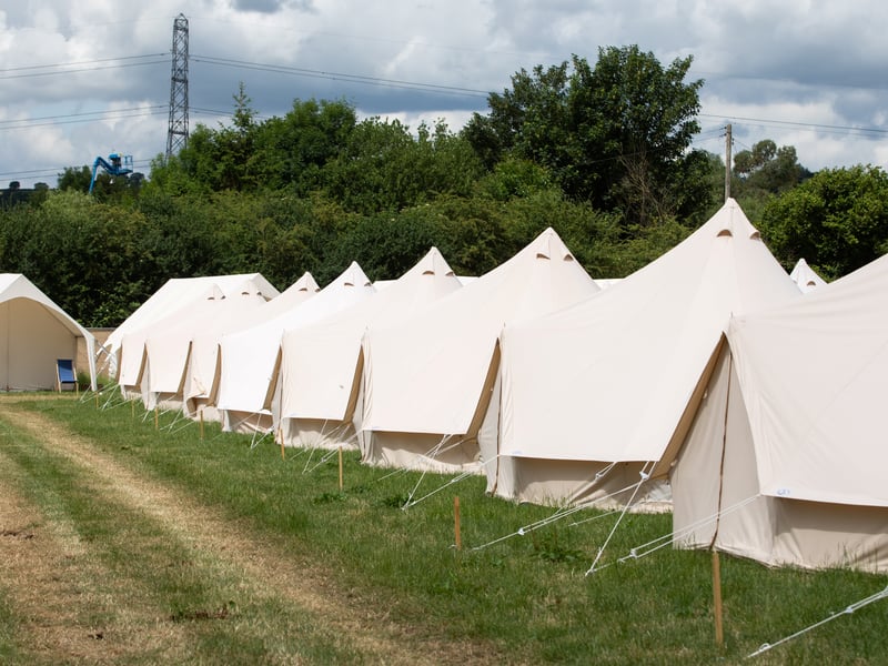 A row of tents on offer inside the pop-up hotel site