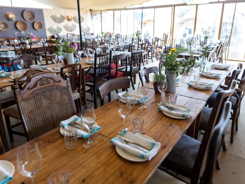 The pop-up hotel offers a dining lounge for festivalgoers