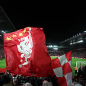 General view inside Anfield, including Liverpool flags