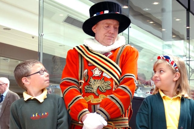 "Beefeater" Steve Austin was with Devon Hutchinson and Holly Hughes from Hudson Road Primary School, on the day the replica Crown Jewels went on display in the Bridges in 2012.