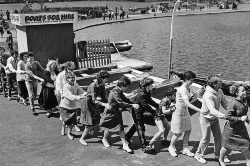 Staff of Woolworths store in South Shields conga their way round the South Marine Park lake for Sport Relief in May 1986. Did you take part?  (Photo: Shields Gazette)