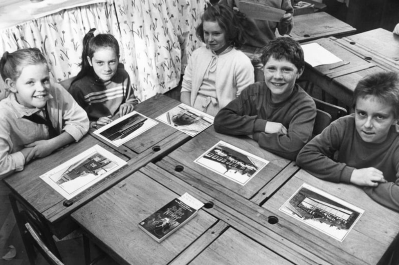 Back to September 1986 at Hedworth Lane Junior Mixed and Infant School. Pictured are, left to right: Nicola Mushins, Joanne McKenna, Philippa Wilson, John Cox and Mark Wood.  (Photo: Shields Gazette)