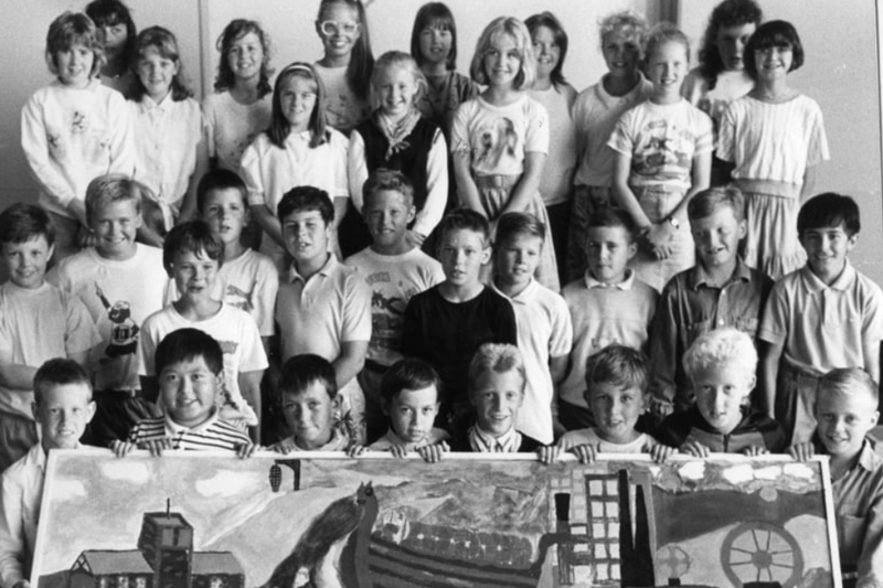 Pupils from Simonside Junior Mixed Infant School with their end of term artwork in July 1989. Photo: Shields Gazette