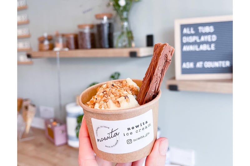 Nowita Ice Cream  can be found on Hyndland Street where they serve a small-batch of handcrafted ice cream made in their Glasgow kitchen. 51 Hyndland St, Partick, Glasgow G11 5QF. 