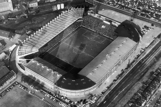 Old Trafford football stadium in Greater Manchester, 31st March 1966. (Photo by Hulton Archive/Getty Images)