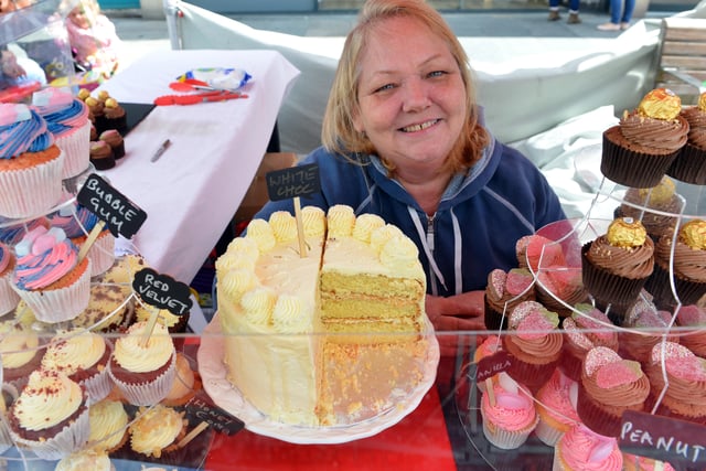Julie Southern with some tasty flavours of cupcakes at the 2019 festival.