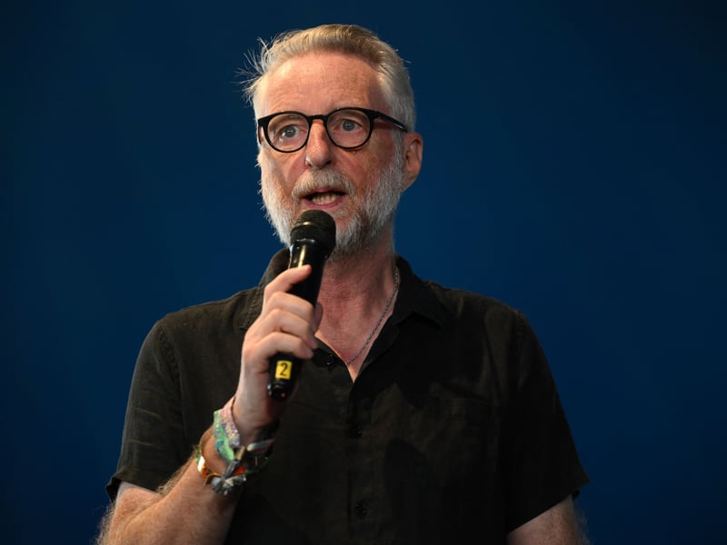British singer song-writer Billy Bragg hosts a panel discussing women's rights and Iran in the left field tent on day 3 of the Glastonbury festival in the village of Pilton in Somerset, southwest England, on June 23, 2023. The festival takes place from June 21 to June 26. (Photo by Oli SCARFF / AFP) (Photo by OLI SCARFF/AFP via Getty Images)