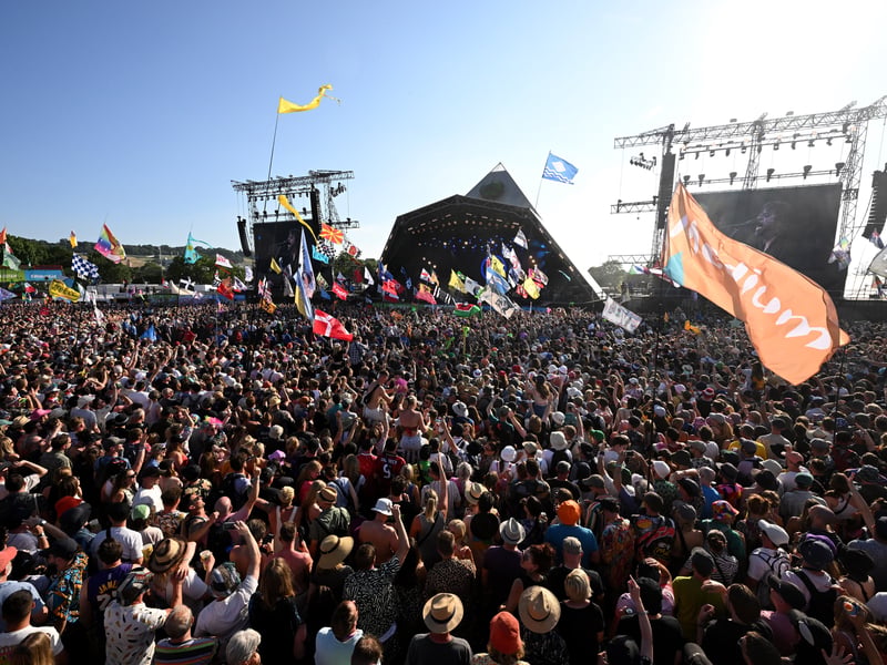 Crowds watch the performances on Day 3 of Glastonbury Festival 2023 on June 23, 2023 in Glastonbury, England. (Photo by Leon Neal/Getty Images)