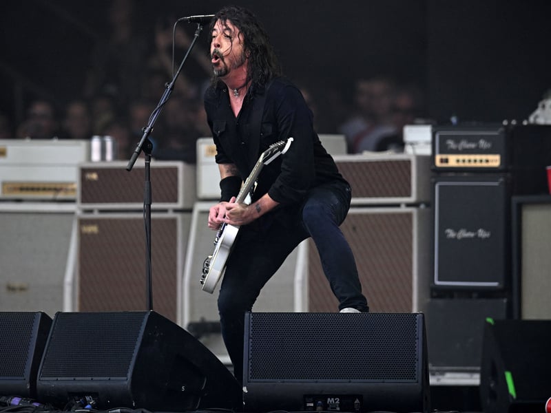 Dave Grohl and the Foo Fighters, performing as The Churnups, play on the Pyramid Stage on day 3 of the Glastonbury festival in the village of Pilton in Somerset, southwest England, on June 23, 2023. The festival takes place from June 21 to June 26. (Photo by Oli SCARFF / AFP) (Photo by OLI SCARFF/AFP via Getty Images)