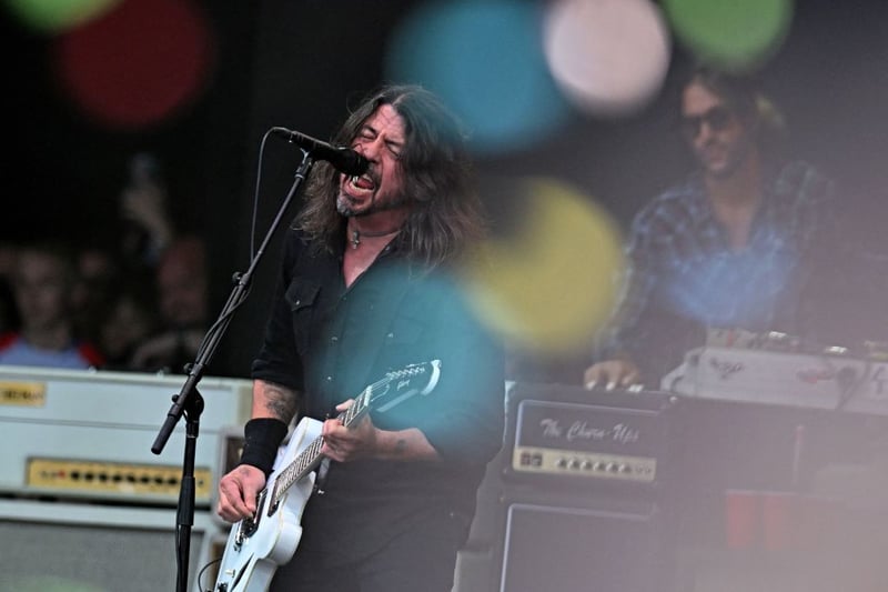 Dave Grohl and the Foo Fighters, performing as The Churnups,  on the Pyramid Stage on day 3 of the Glastonbury festival 