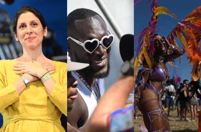 Left to right, Nazanin Zaghari-Ratcliffe, Stormzy and Notting Hill Carnival dancers