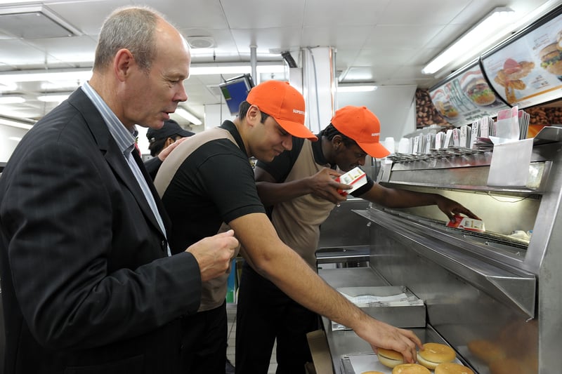 Selection events were held to work at the Olympic Park McDonald’s restaurants, with British Olympic Association sports director and former rugby star Sir Clive Woodward offering advice on stamina, teamwork and McFlurries (possibly).  (Photo by Ben Pruchnie/Getty Images for McDonald’s)