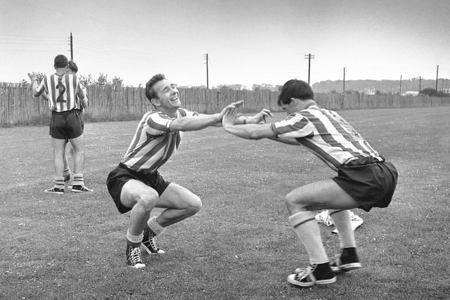 George Herd and Brian Clough have fun in training in the 1960s.