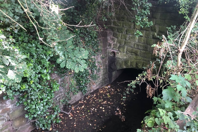 The Malago flows under the road at St John’s Lane via this low arch.