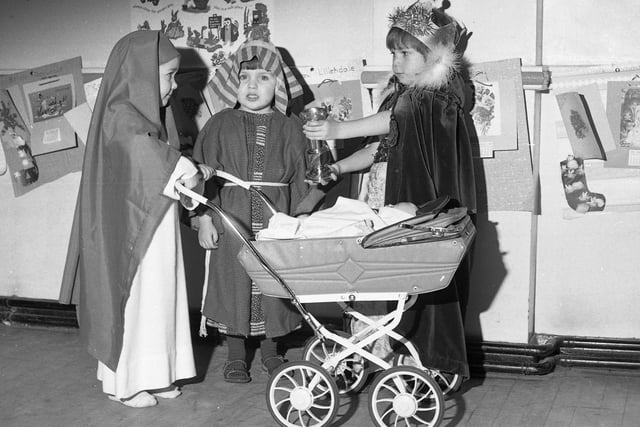 The Roker Methodist Church Playgroup Nativity in 1974.
Having a final a rehearsal were, left to right: Louise Colledge (4), Adam Mearns (3) and Andrew Lillendale (3).
