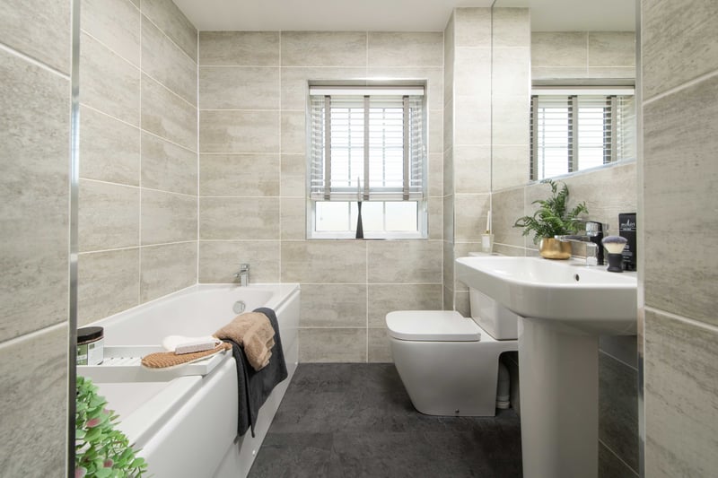 The stylish family bathroom is on the first floor. Photo by David Wilson Homes