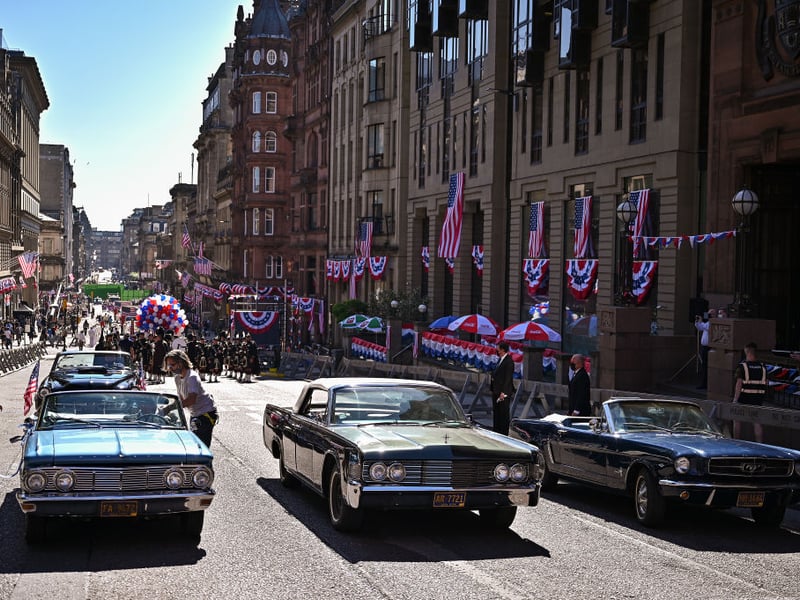 Dozens of vintage American cars were brought into Glasgow for the filming.
