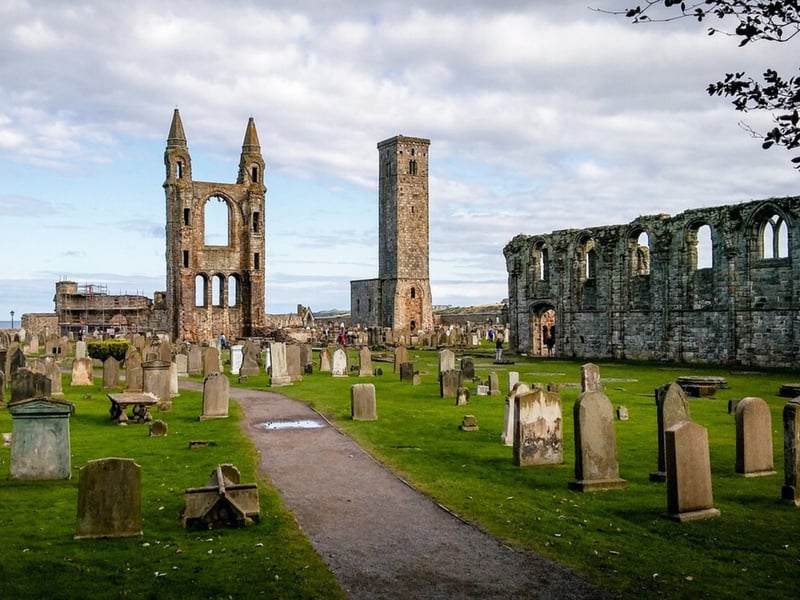 Also known as “the Cathedral of St Andrew” this is a ruined cathedral located in St Andrews, Fife. Undiscovered Scotland tells us: “A religious community was probably first located on this site in about 732, when relics of St Andrew were brought to what was then known as Kilrimont or Cennrígmonaid by Bishop Acca of Hexham. There is an alternative and probably more fanciful story, that Saint Rule (also known as St Regulus) brought a number of St Andrew's bones here by boat in 347, having sailed from Patras in Greece and eventually surviving a shipwreck near the site of today's harbour.”