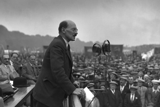 Clement Attlee, then leader of the Labour Party, speaking at Durham Miners' Gala in July 1938.