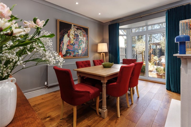 The dining room boasts french doors leading out into the garden - perfect for enjoying meals with family and entertaining guests during the summer.