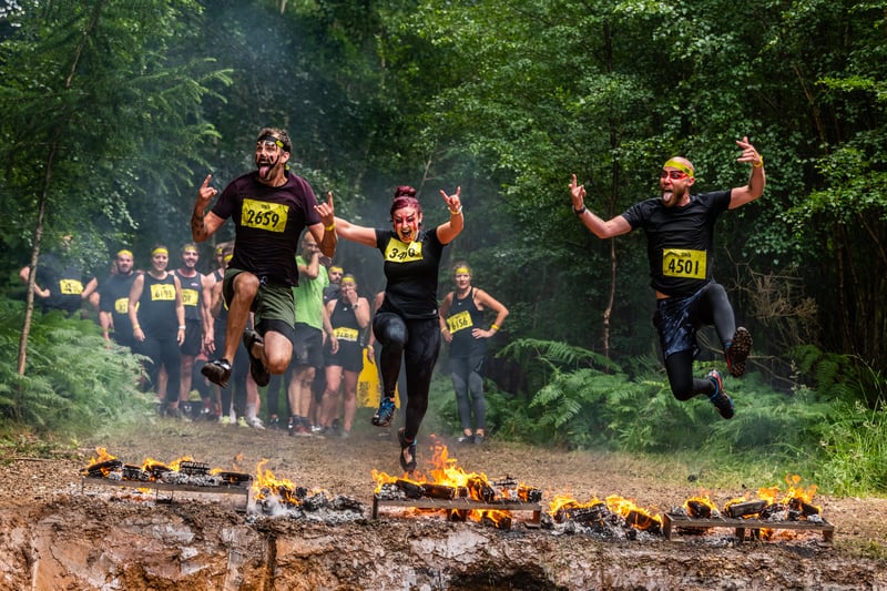 Apart from climbing over slippery object and trekking the deep mud, challengers had to jump over fire.