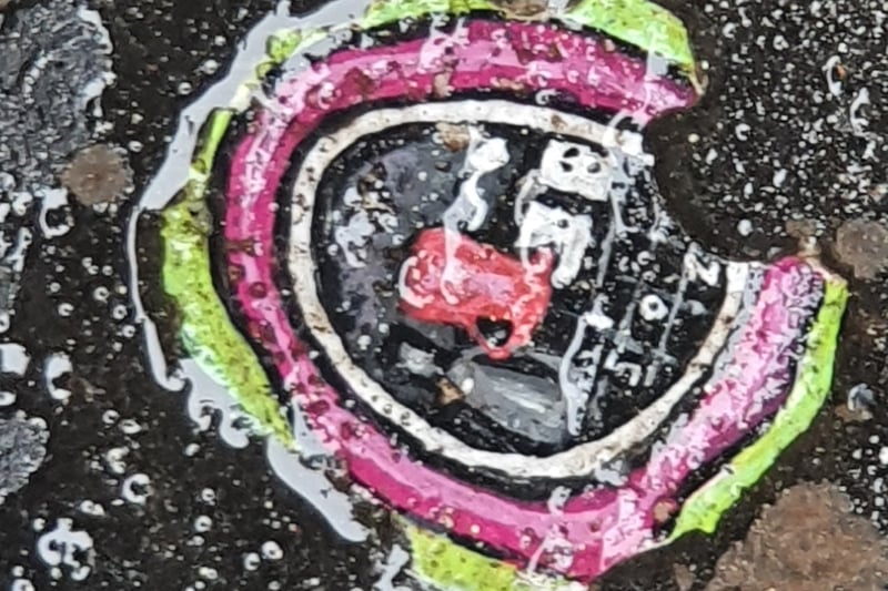Leonard Lane is home to some of the smallest art pieces in Bristol including an intricate piece by Ben Wilson. A red kettle in a kitchen scene was drawn by him on an old piece of chewing gum.