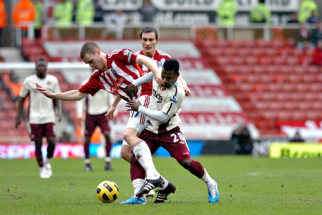 Stephane Sessegnon was fighting for the ball in this away game at Stoke in 2011.