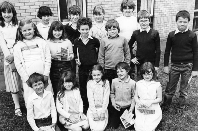 Pupils of Hadrian Junior School received prizes in an art competition sponsored by Hadrian Building Society in 1981. Society's chairman, Gordon Durham presented the awards but can you name the pupils pictured? Photo: Shields Gazette