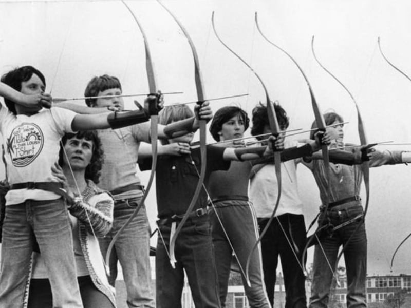 Young archers of Ashley Road Junior School, take aim in 1981 with help from Mrs James. Left to right are: Ken Geen, 10; Wayne Thompson, 10; James Lynch, 10; Gillian Mennie, 11; Lee Reed, 11; Sharon Lynn, 11. Photo: Shields Gazette