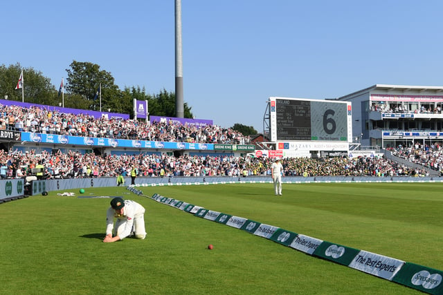 Australia fielder Marnus Labuschagne dives in vain to stop a Ben Stokes six hit during day four of the 3rd Ashes Test Match between England and Australia at Headingley on August 25, 2019 in Leeds, England. (Photo by Stu Forster/Getty Images)