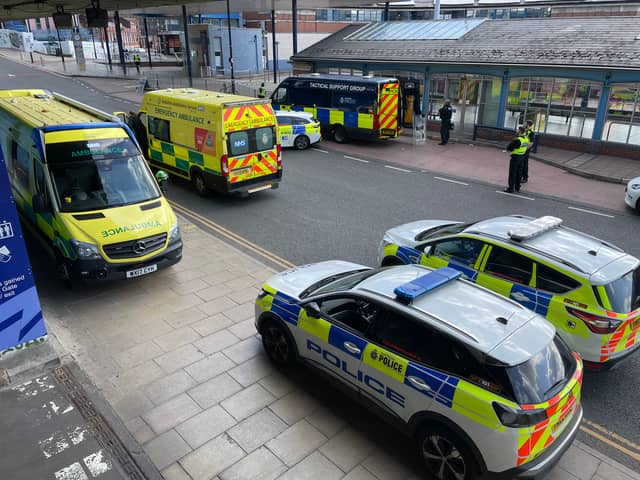 The scene on Pond Street in Sheffield city centre earlier this morning, after a huge emergency services response was mounted over concerns for a man on a nearby crane