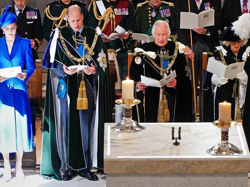 The Princess of Wales and the Prince of Wales known as the Duke and Duchess of Rothesay while in Scotland, King Charles III and Queen Camilla during the National Service of Thanksgiving and Dedication.