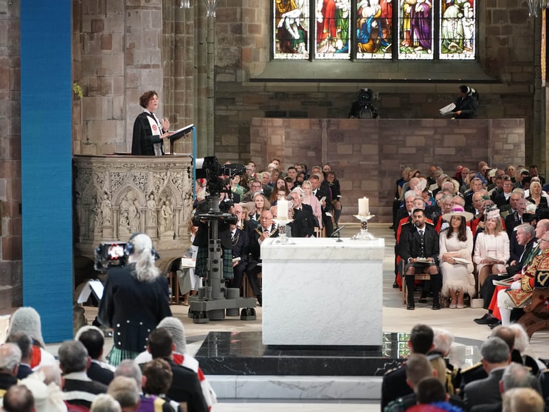 The Right Reverend Sally Foster-Fulton, Moderator of the General Assembly of the Church of Scotland speaking during the service.