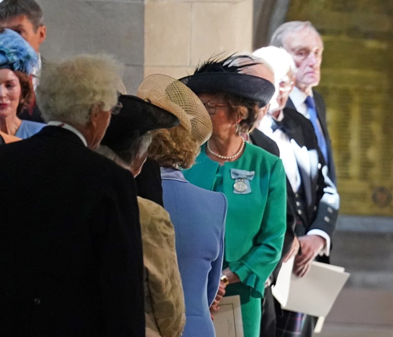 King Charles III and Queen Camilla arrive to attend the National Service of Thanksgiving and Dedication for King Charles III and Queen Camilla, and the presentation of the Honours of Scotland, at St Giles' Cathedral.
