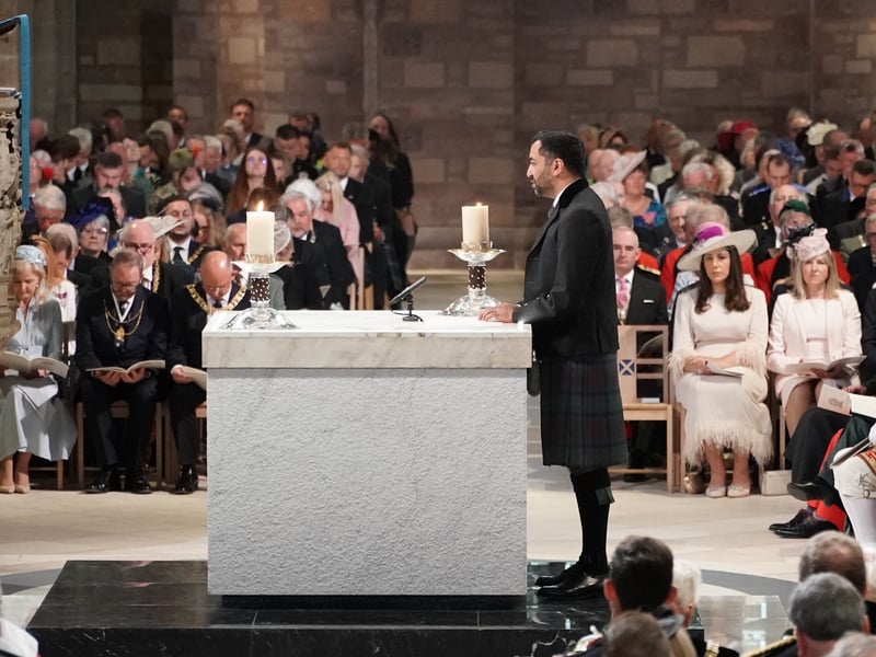 First Minister of Scotland Humza Yousaf speaking during the National Service of Thanksgiving and Dedication for King Charles III and Queen Camilla.