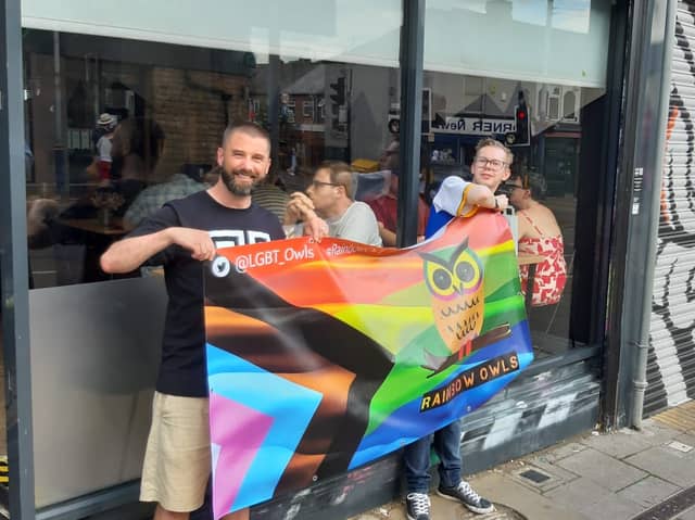 Rainbow Owls founder Chris Ledger (right) and Nick Davy (left), the owner of The Pangolin in Hillsborough, where the Rainbow Owls all started. (Photo courtesy of Rainbow Owls)