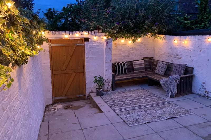 “Outside, you’ll find an attractive walled garden/yard. This outdoor space offers privacy and tranquility, allowing you to enjoy the fresh air and sunshine in a peaceful setting.”