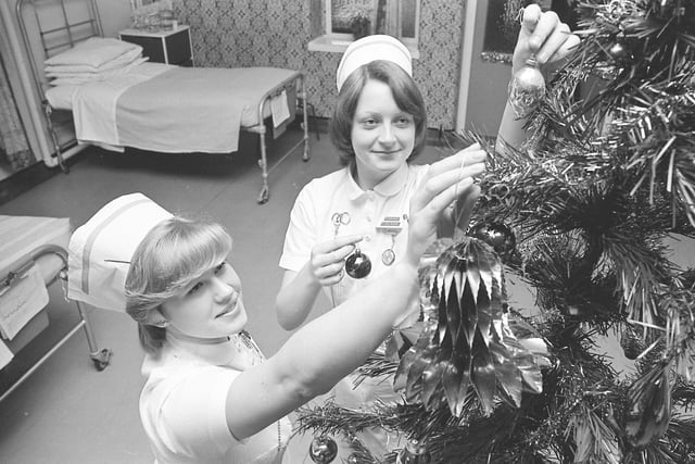 Decorating the Christmas tree at the Royal Infirmary in 1976.