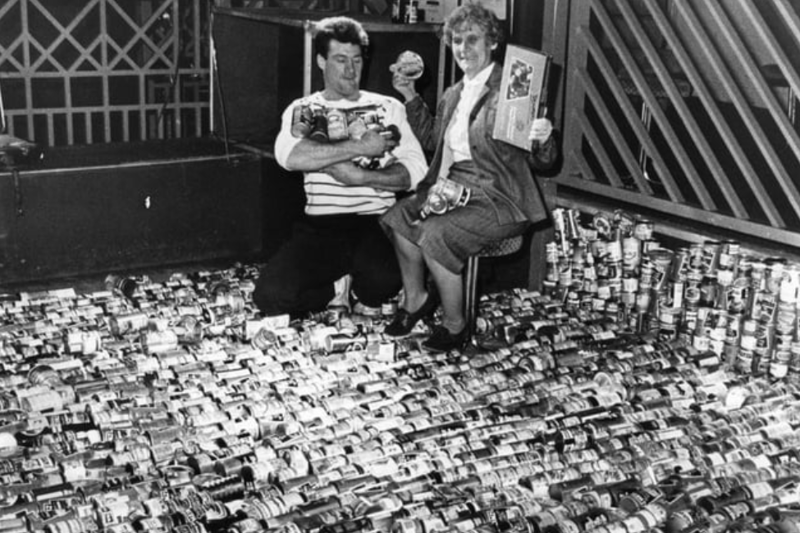 A photo with a difference but it shows Banwells nightclub in January 1986 after 1,250 cans of food were used as the price of admission to a Boxing Day fancy dress event. Photo: Shields Gazette