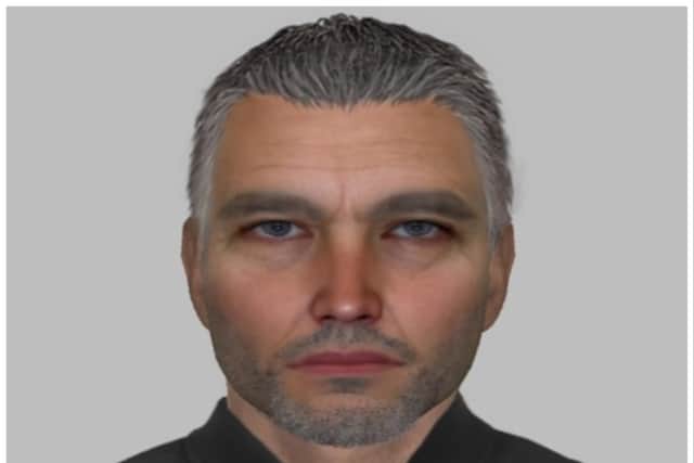 Police released this E-fit of a man they would like to identify, following an incident on Dyke Vale Road on Tuesday, May 23, 2023 in which a man in a yellow car began to engage in a sex act in the presence of a woman he lured over to his vehicle. 