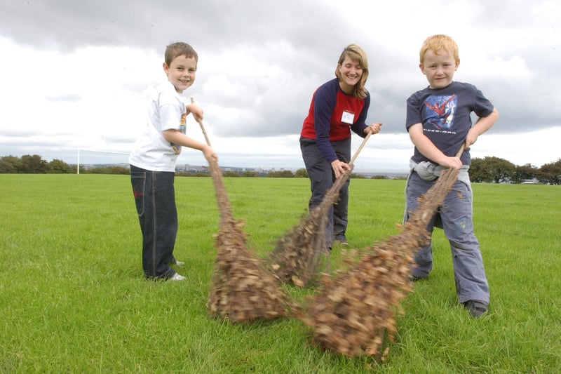 Liam Milburn and Sam Curtis made traditional brooms at a Tunstall Hill family fun day in 2004.
