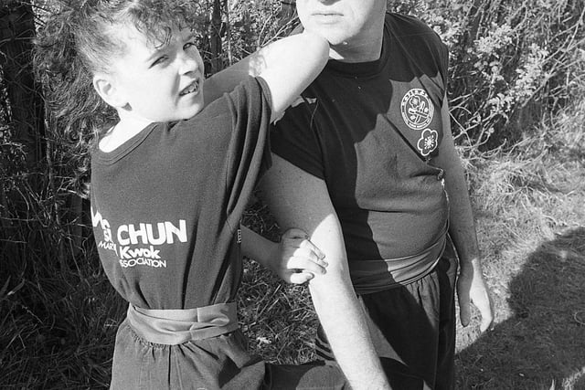 Sarah Witte of Tunstall Hill, Sunderland who achieved great things in the Wing Chun style of Kung Fu. Here she is with her father Dave in 1989.