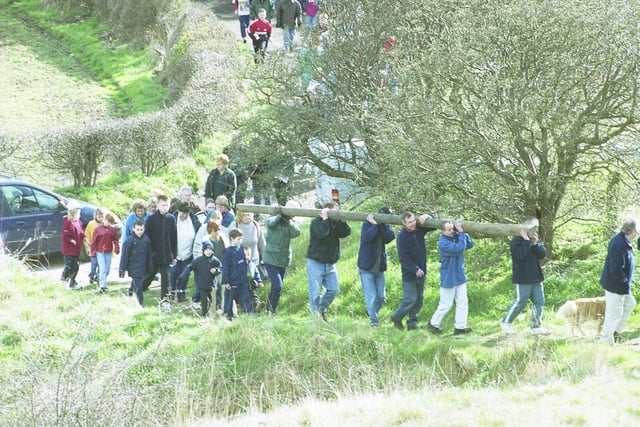 Carrying the cross up Tunstall Hill in 2001.